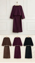 Completo Due Pezzi Top in Maglia e Gonna in Similpelle con Pizzo